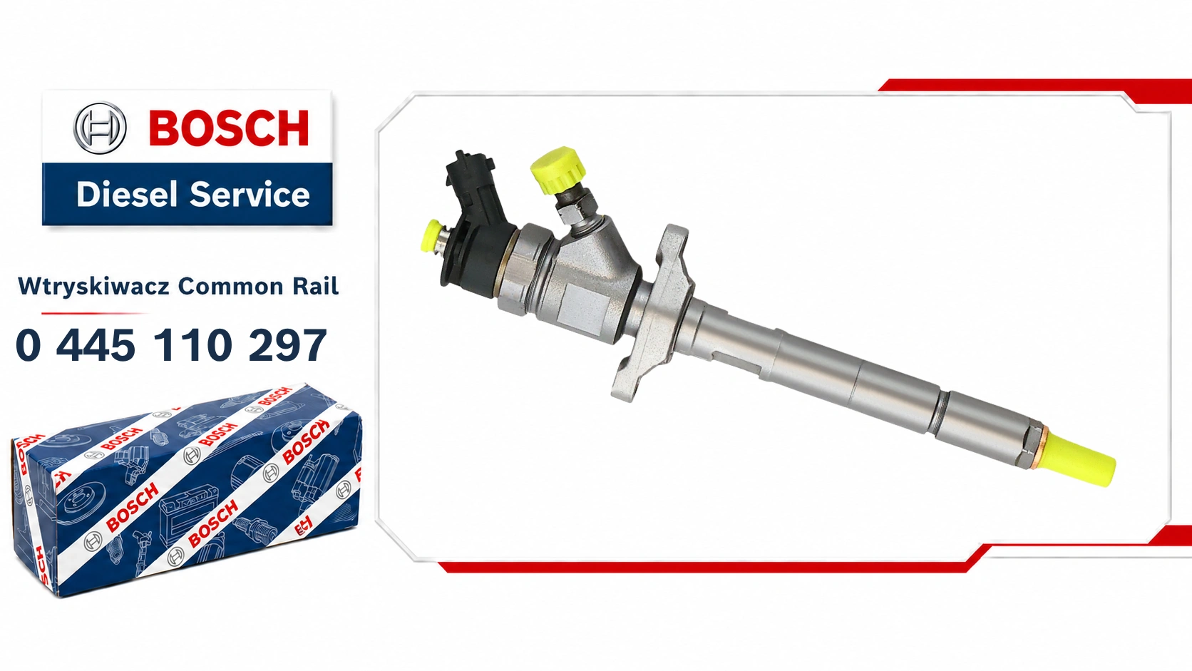 Wtryskiwacz Bosch 0445110297 do wybranych silników 1.6 HDi, dostępny jako wariant nowy lub zregenerowany.