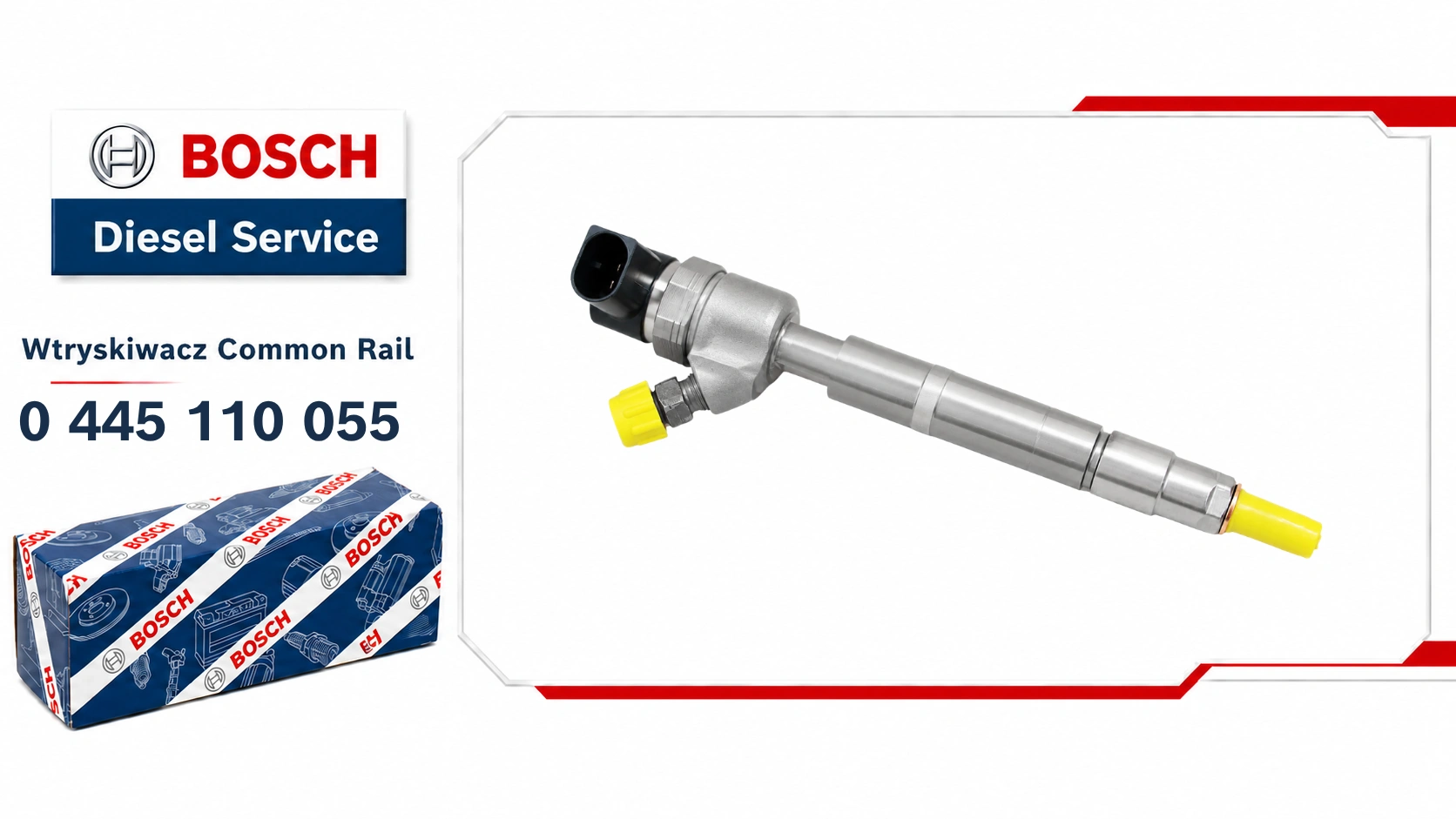Oryginalny wtryskiwacz Bosch 0445110055 dostępny w wariancie nowym lub regenerowanym.