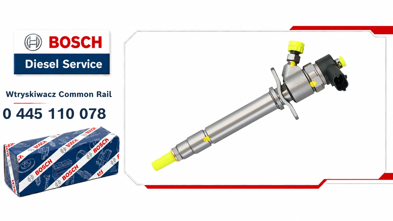 Wtryskiwacz Bosch 0445110078 do wybranych silników Volvo 2.4 D i D5, dostępny jako wariant nowy lub zregenerowany.