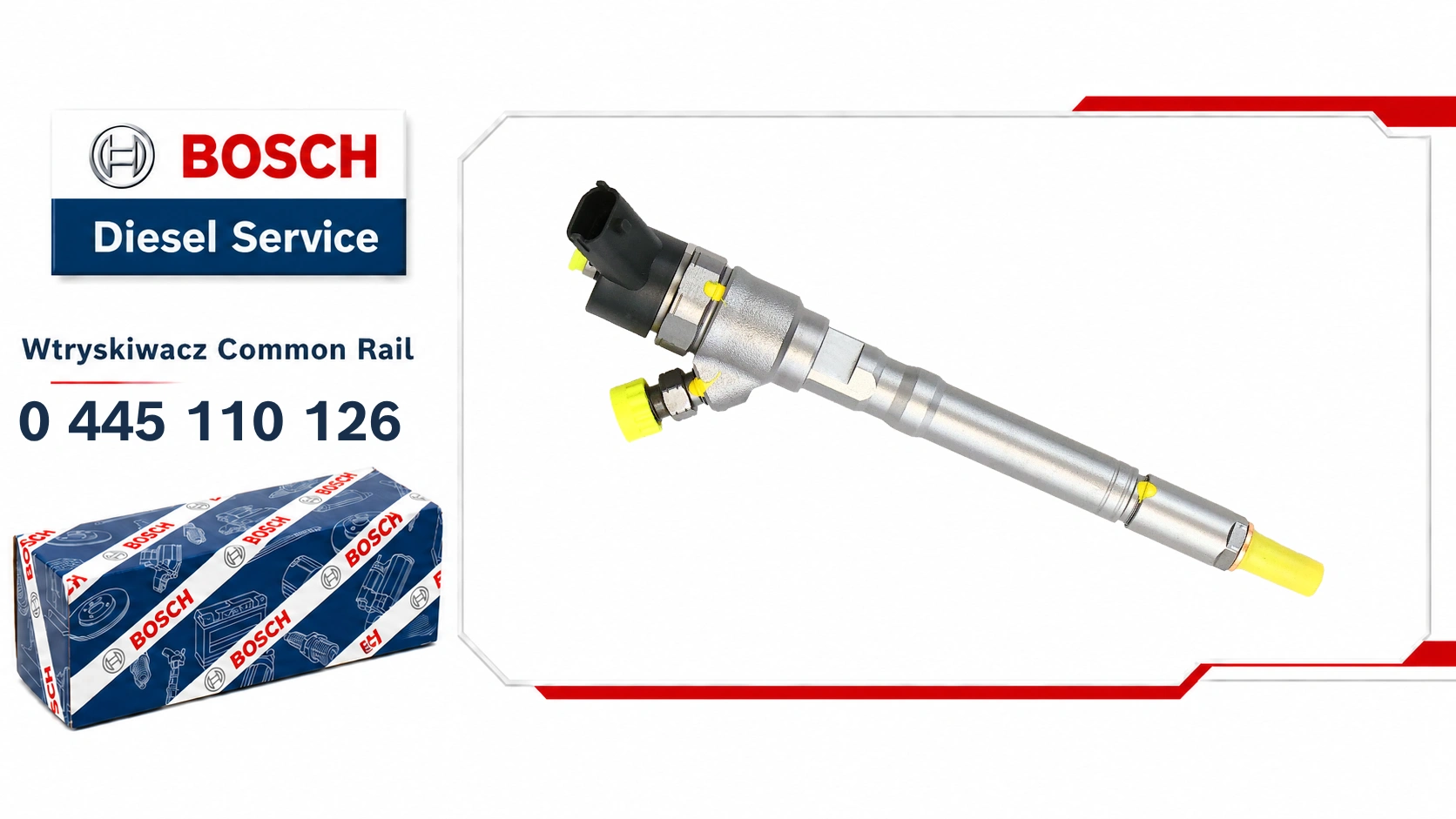Wtryskiwacz Bosch 0445110126 dostępny jako wariant nowy lub zregenerowany do wybranych silników Hyundai i Kia CRDi.