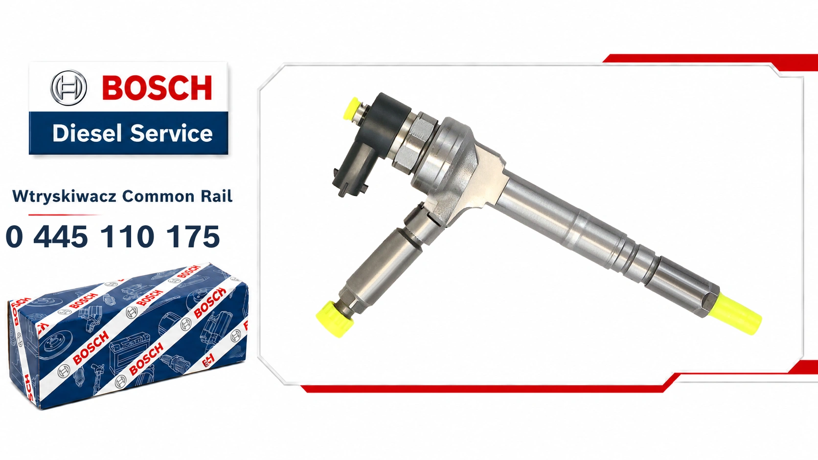 Wtryskiwacz Bosch 0445110175 do układu Common Rail, dostępny jako wariant nowy lub zregenerowany.