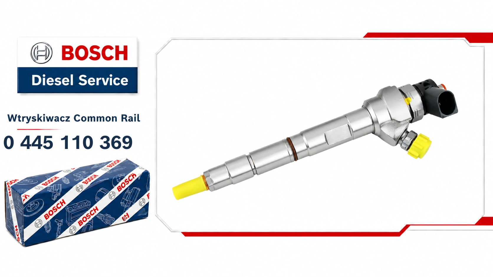 Wtryskiwacz Bosch 0445110369 do układu Common Rail, dostępny jako wariant nowy lub zregenerowany.