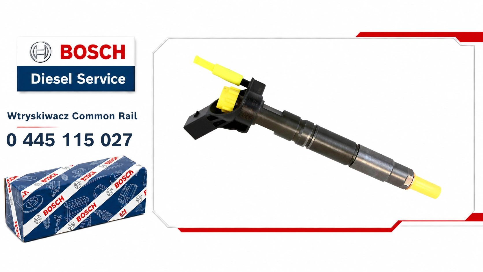 Wtryskiwacz Bosch 0445115027 dostępny jako wariant nowy lub zregenerowany do układów Common Rail.