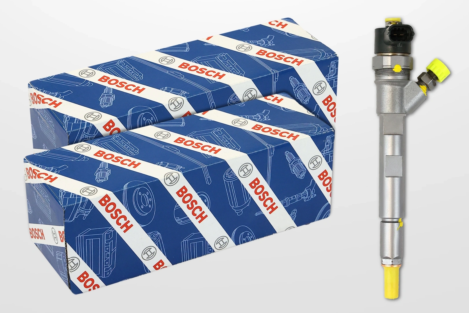 Wtryskiwacz Bosch 0445110083 w wariancie sprzedażowym Wtryskiwacz Bosch 0445110083 przy opakowaniach Bosch