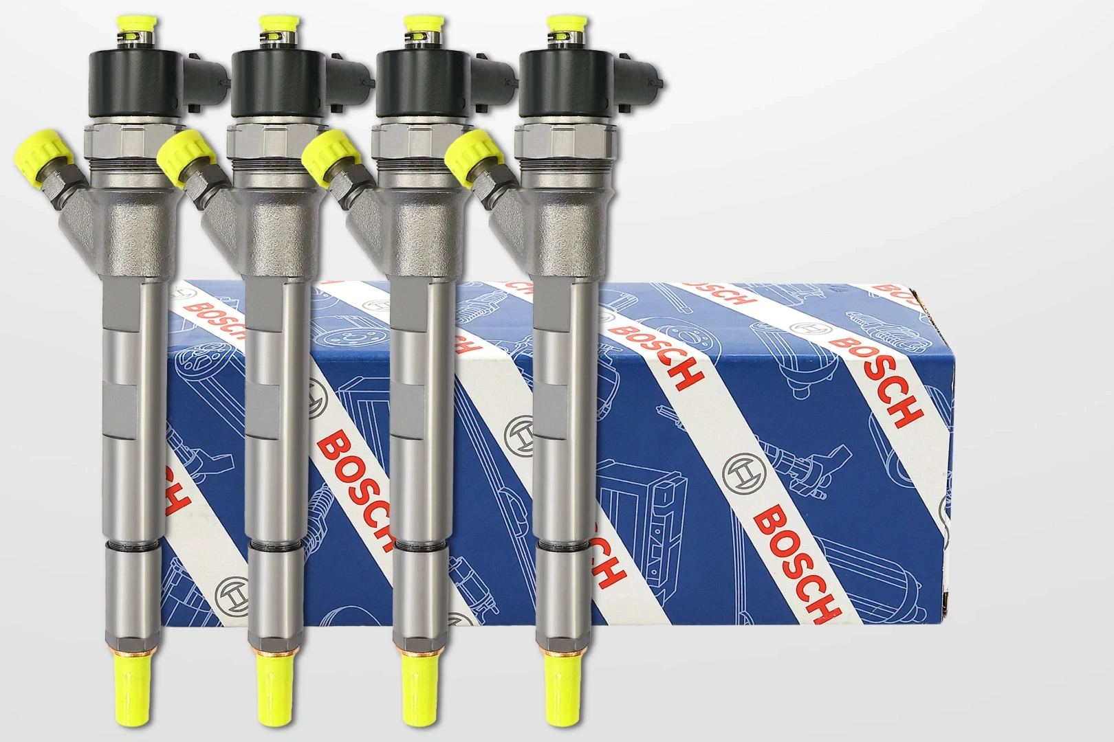 Wtryskiwacze Bosch 0445110159 na opakowaniu Bosch Cztery wtryskiwacze Bosch 0445110159 na jednym opakowaniu Bosch