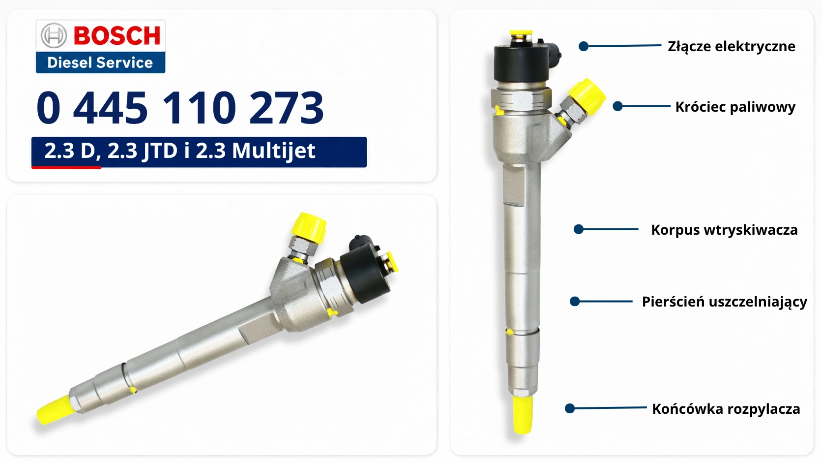 Bosch 0445110273 Common Rail 2.3 JTD Multijet Oznaczenie Bosch 0445110273 na wtryskiwaczu Common Rail