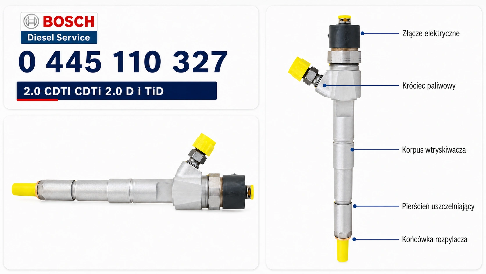 Bosch 0445110327 CRI2-16 z oznaczeniem produktu Oznaczenie Bosch 0445110327 na wtryskiwaczu Common Rail