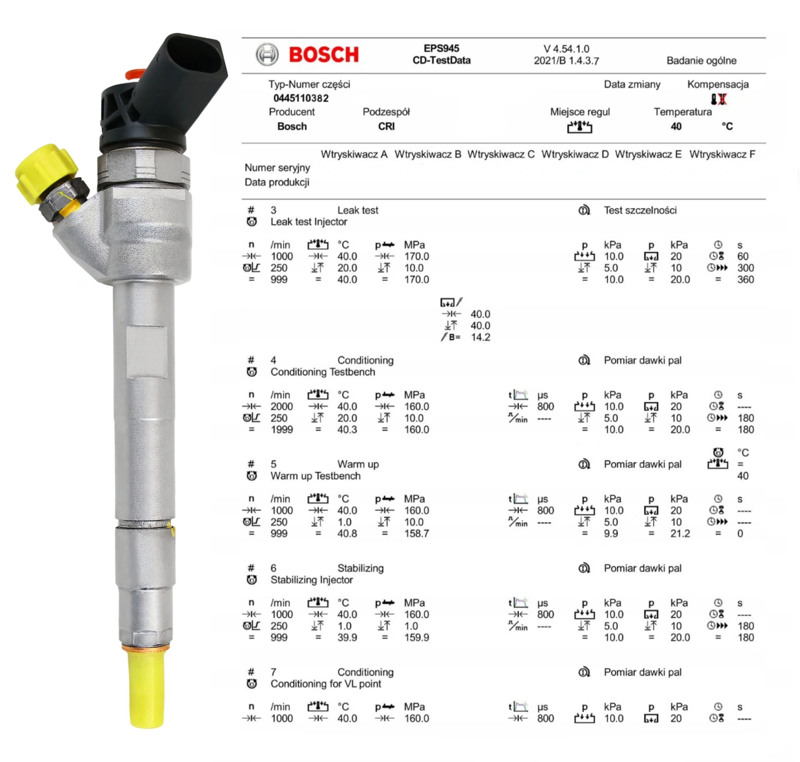 Bosch 0445110382 przygotowany do wysyłki po weryfikacji Wtryskiwacz Bosch 0445110382 z protokołem testowym