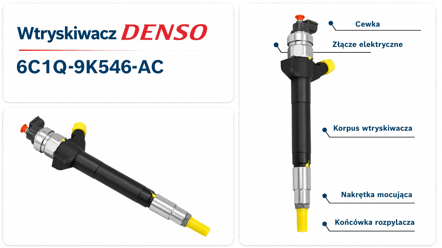 Budowa wtryskiwacza Denso 6C1Q-9K546-AC Elementy konstrukcyjne wtryskiwacza Denso 6C1Q-9K546-AC