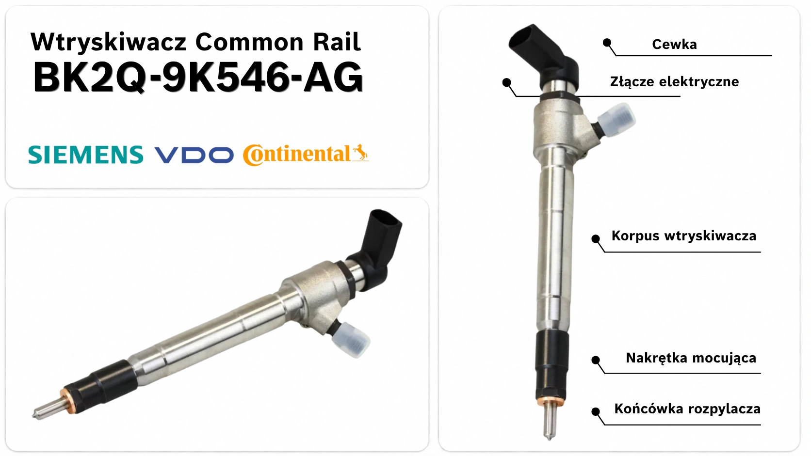 Elementy budowy wtryskiwacza Continental BK2Q-9K546-AG