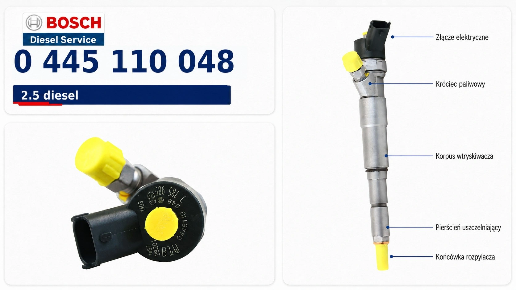 Oznaczenie Bosch 0445110048 na wtryskiwaczu Common Rail Numer Bosch 0445110048 na wtryskiwaczu