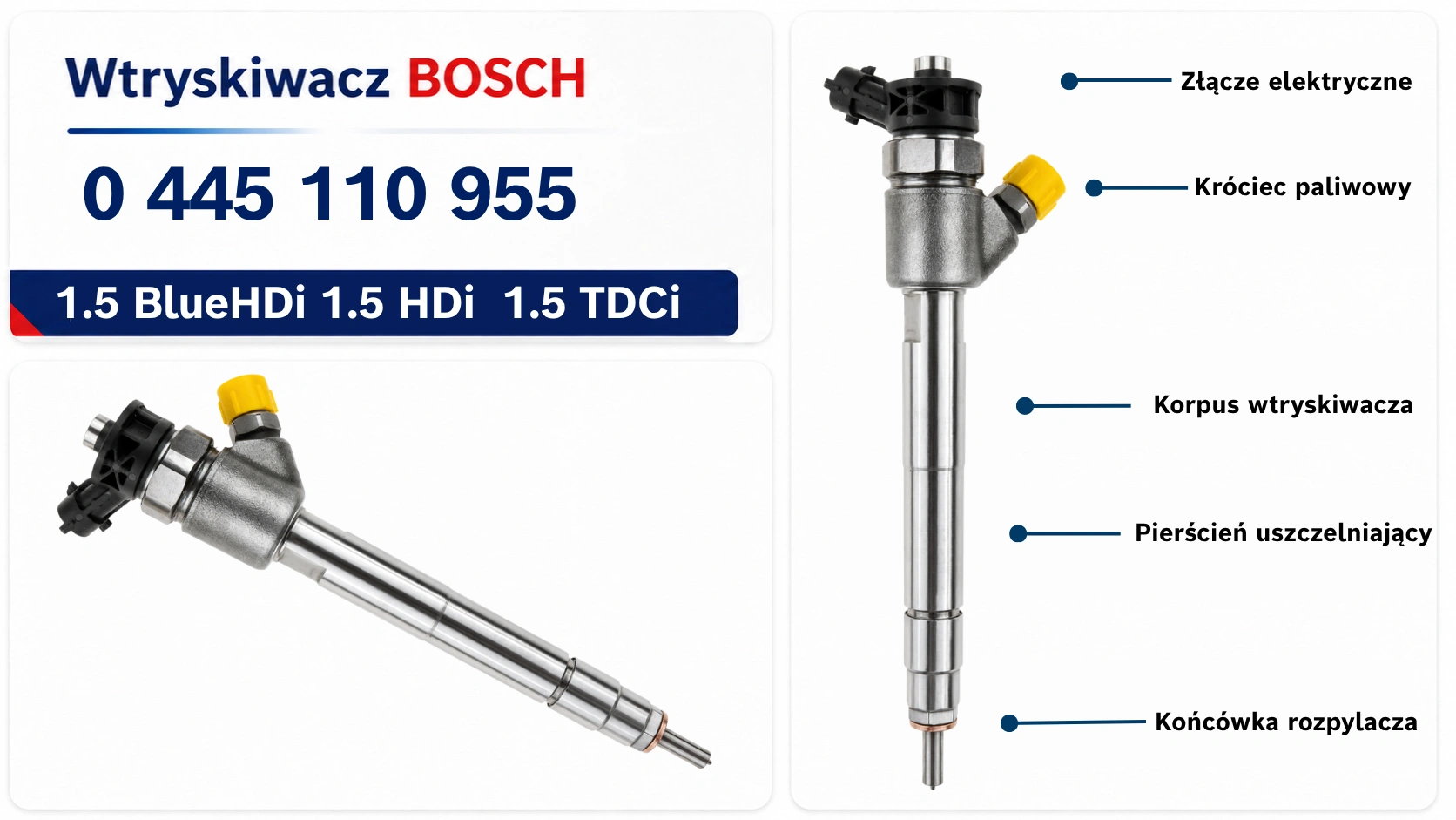 Oznaczenie Bosch 0 445 110 955 na wtryskiwaczu Numer 0 445 110 955 na wtryskiwaczu Bosch