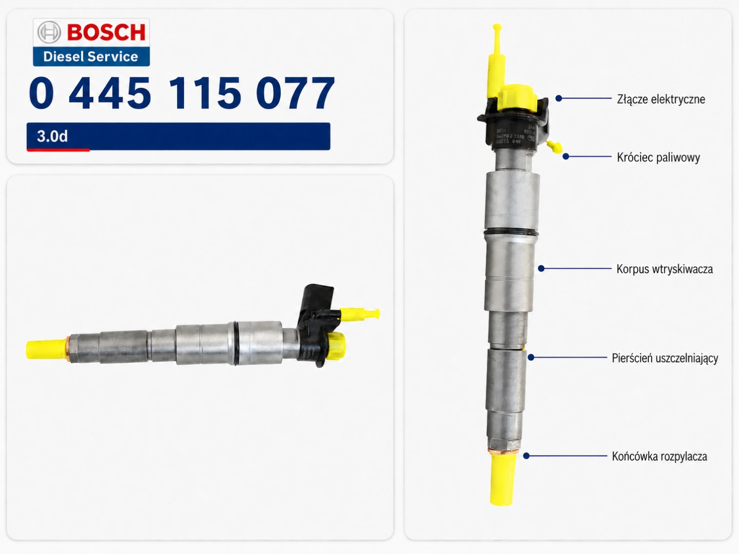 Oznaczenie Bosch 0 445 115 077 na wtryskiwaczu Numer Bosch 0 445 115 077 na wtryskiwaczu Common Rail