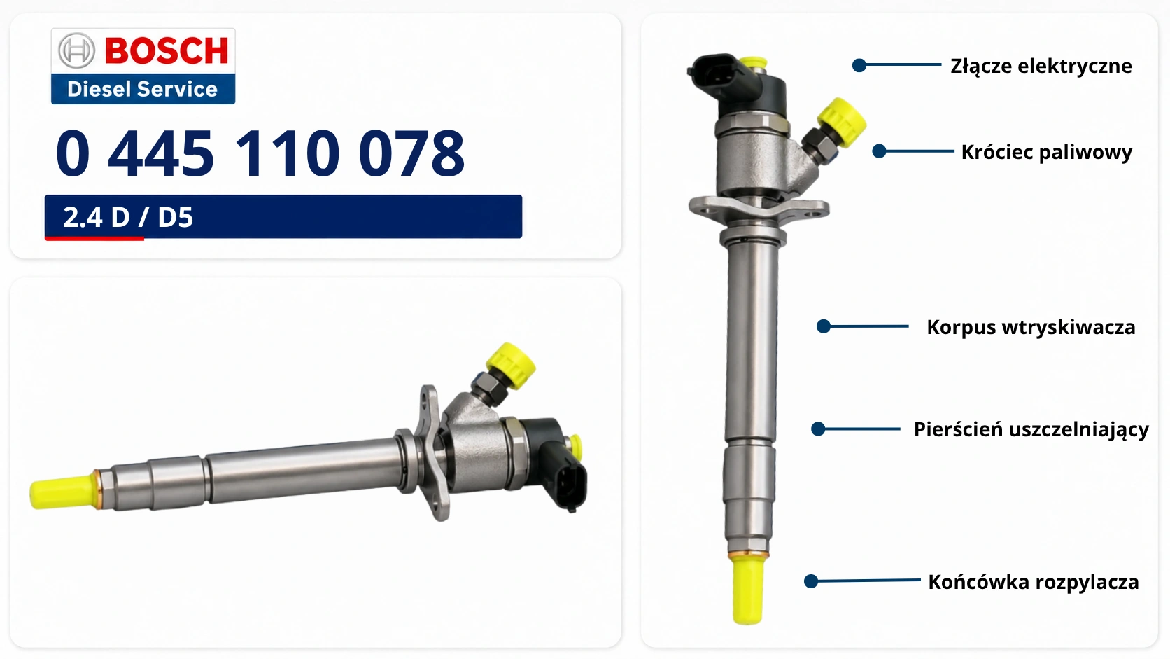 Oznaczenie numeru 0445110078 na wtryskiwaczu Bosch