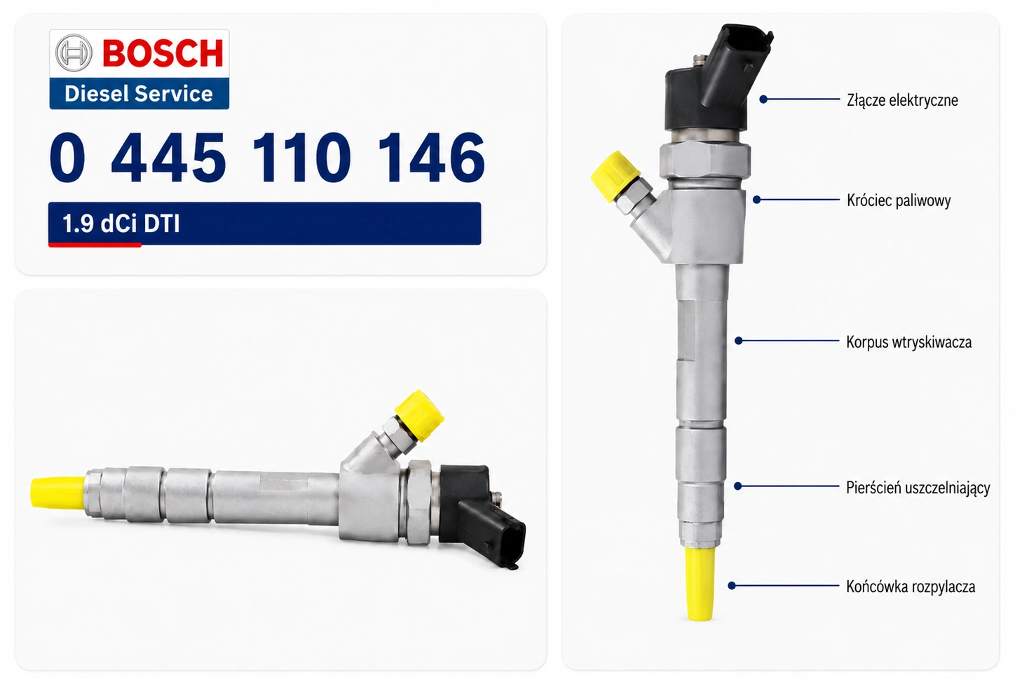 Oznaczenie Bosch 0445110146 na wtryskiwaczu Common Rail Numer Bosch 0445110146 na wtryskiwaczu