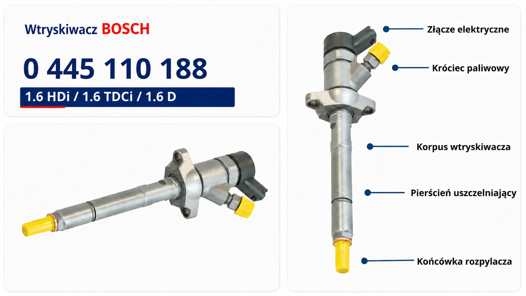 Oznaczenie Bosch 0445110188 na wtryskiwaczu Numer 0445110188 na wtryskiwaczu Bosch Common Rail