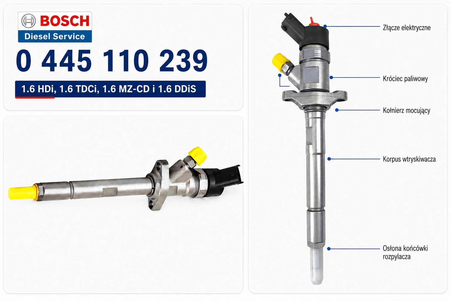 Oznaczenie Bosch 0445110239 na wtryskiwaczu CRI2.1 Numer Bosch 0445110239 na wtryskiwaczu Common Rail
