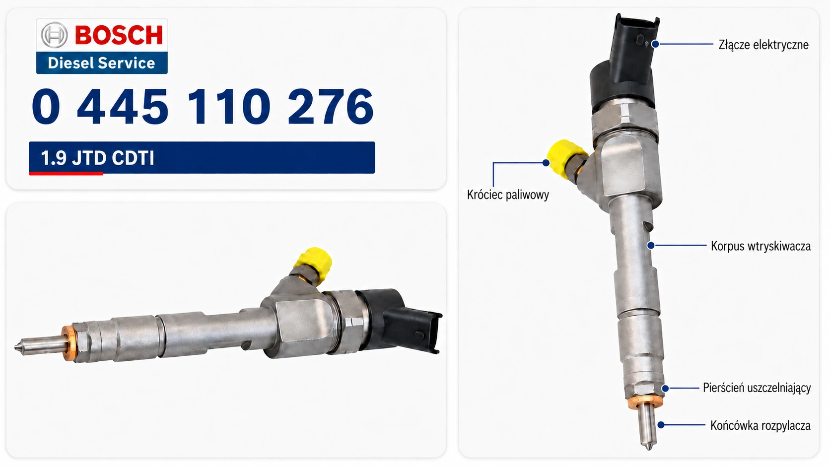 Oznaczenie Bosch 0445110276 na wtryskiwaczu Common Rail Numer Bosch 0445110276 na korpusie wtryskiwacza
