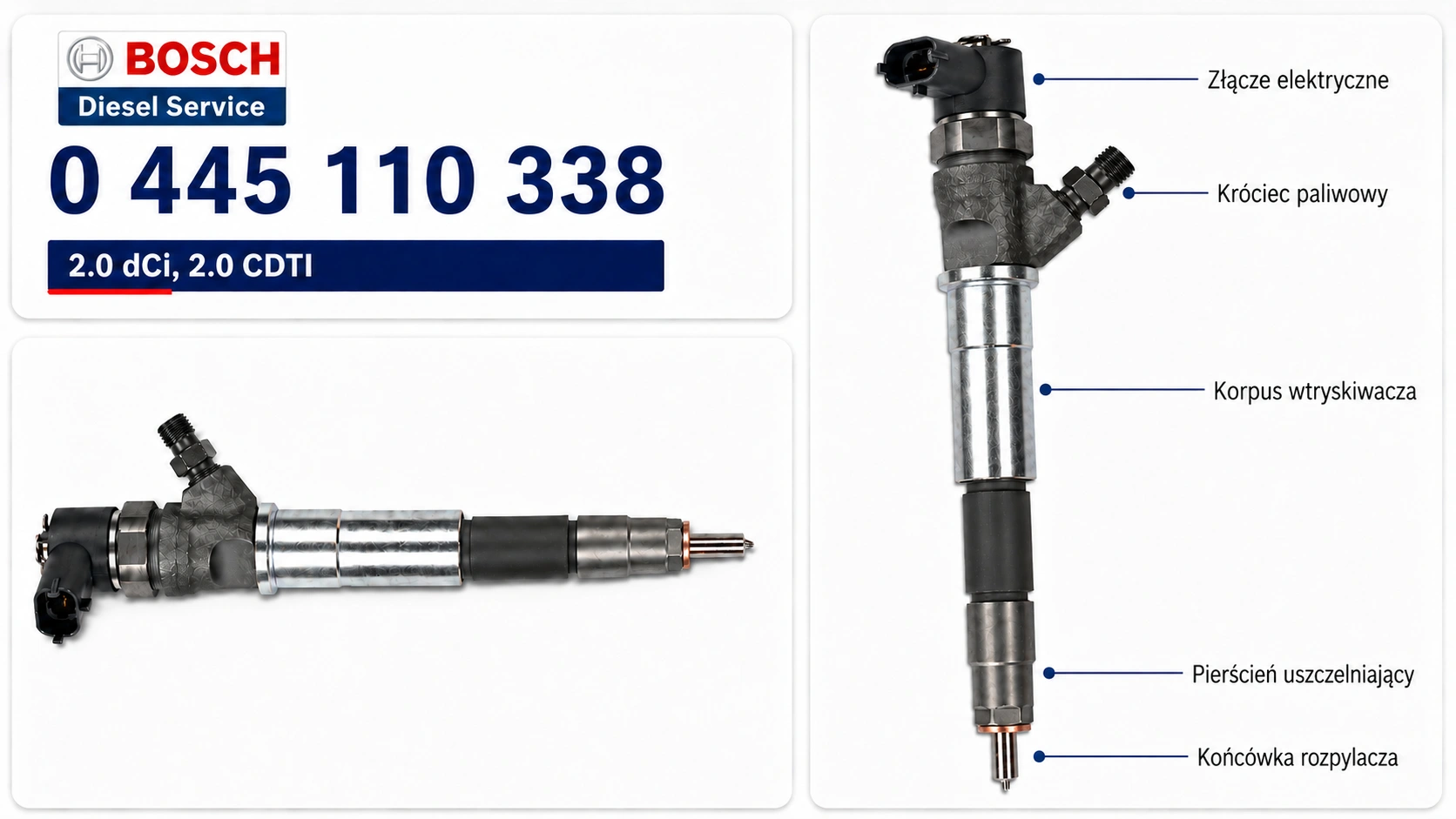Oznaczenie Bosch 0445110338 na wtryskiwaczu Common Rail Numer Bosch 0445110338 na wtryskiwaczu