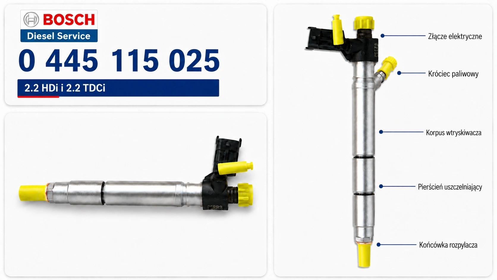Oznaczenie Bosch 0445115025 na wtryskiwaczu piezo Common Rail Numer Bosch 0445115025 na wtryskiwaczu