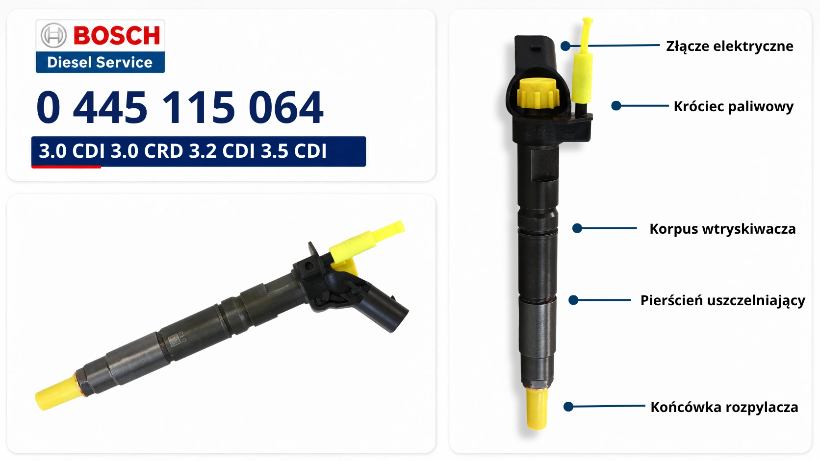 Numer Bosch 0445115064 na wtryskiwaczu piezo Common Rail