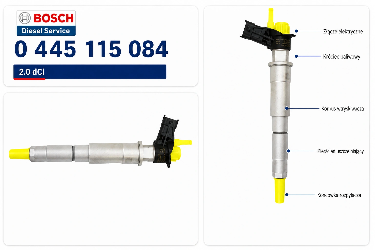 Oznaczenie Bosch 0445115084 na wtryskiwaczu piezo Numer Bosch 0445115084 na wtryskiwaczu Common Rail