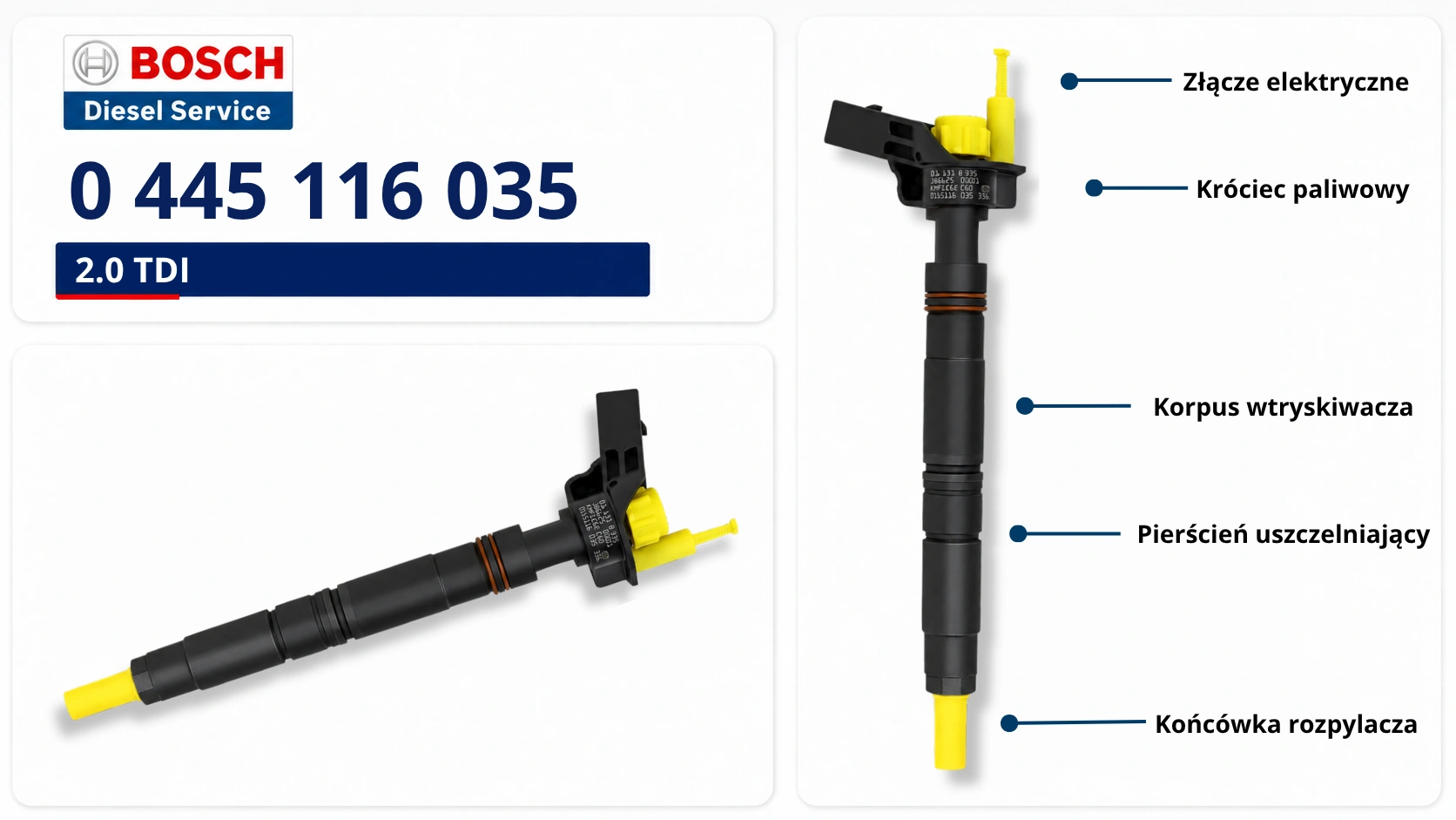 Numer Bosch 0445116035 na wtryskiwaczu piezo Common Rail