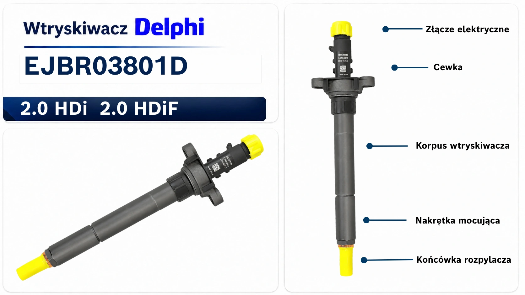 Oznaczenie Delphi EJBR03801D 9656389980 Numer EJBR03801D na wtryskiwaczu Delphi Common Rail