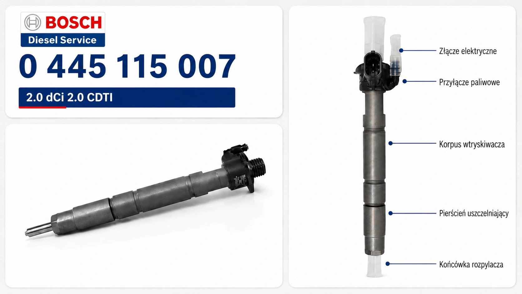 Oznaczenie wtryskiwacza Bosch 0445115007 Numer Bosch 0445115007 na wtryskiwaczu piezo Common Rail