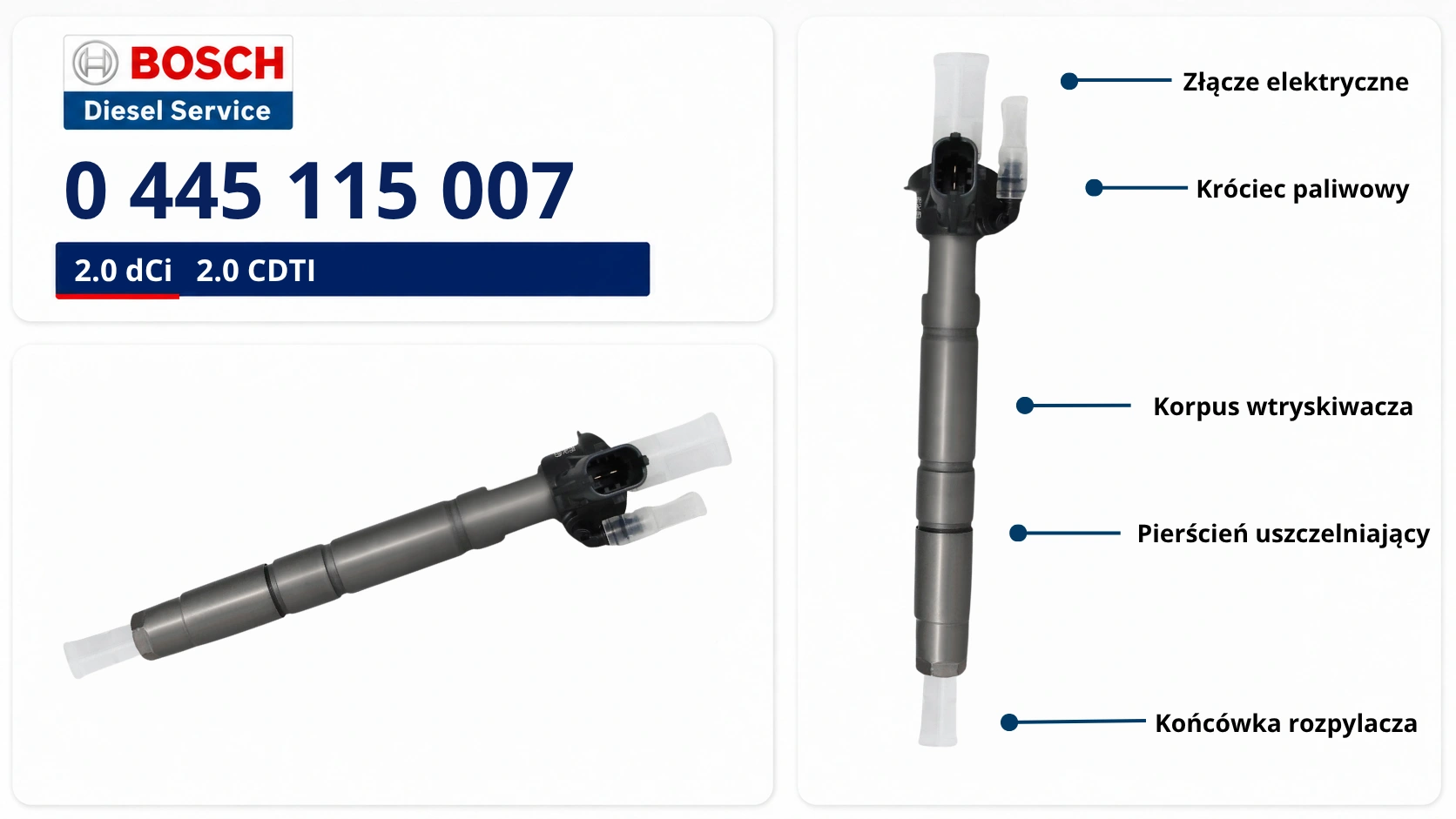 Numer Bosch 0445115007 na wtryskiwaczu piezo Common Rail