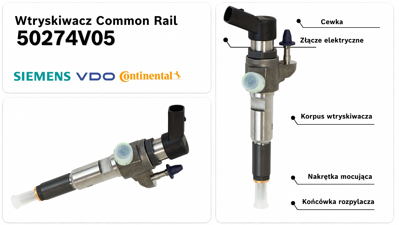 Oznaczenie wtryskiwacza Continental 50274V05 Numer 50274V05 na wtryskiwaczu Siemens VDO Continental