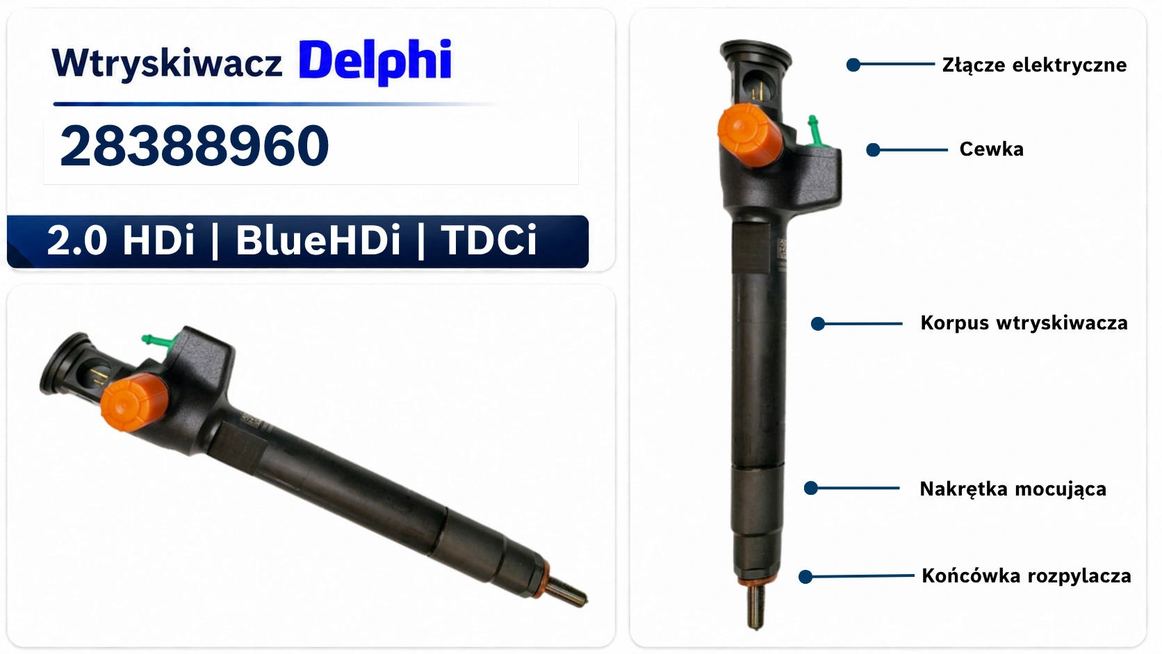 Oznaczenie wtryskiwacza Delphi 28388960 Numer 28388960 na wtryskiwaczu Delphi
