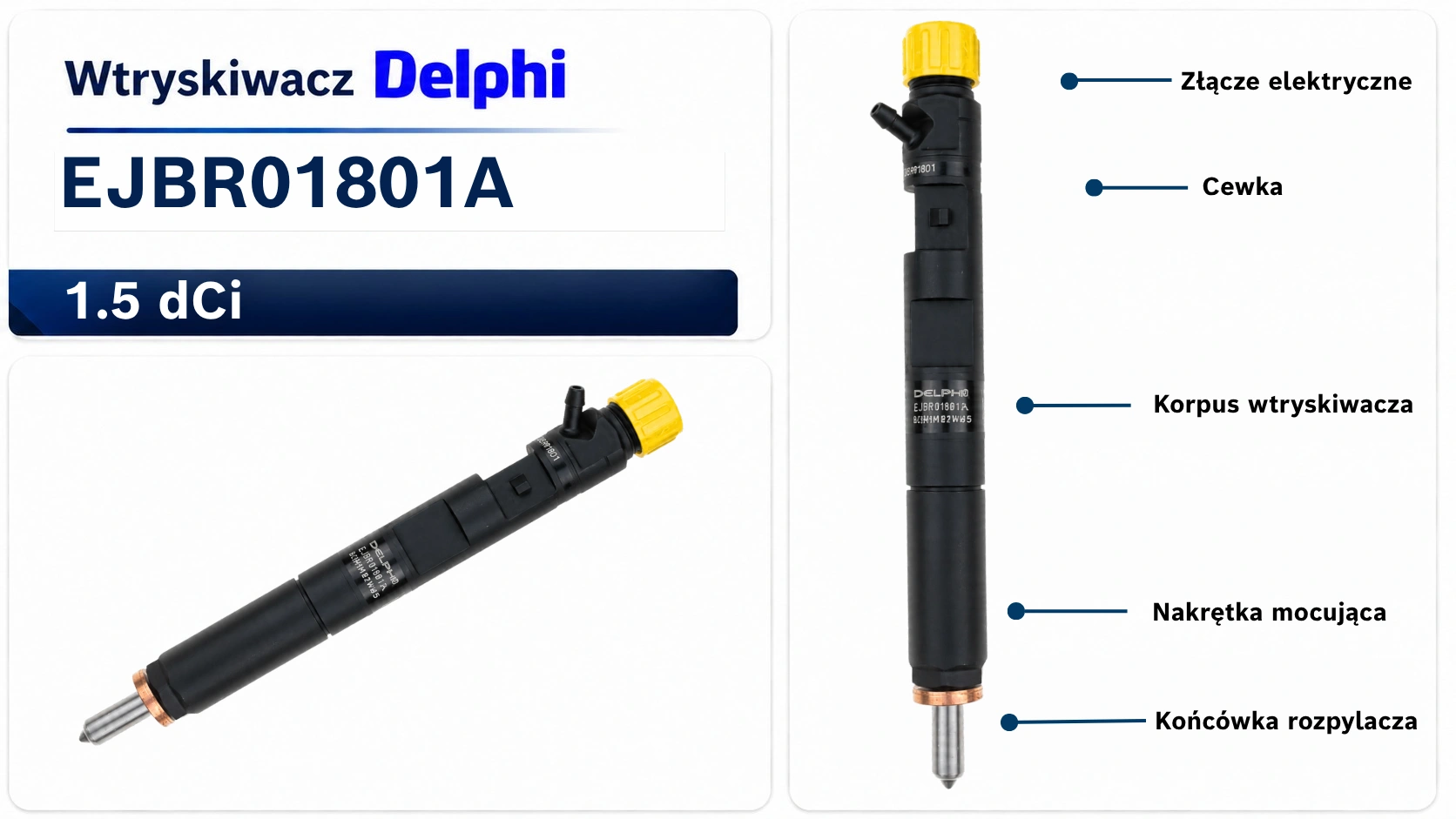 Oznaczenie wtryskiwacza Delphi EJBR01801A Numer EJBR01801A na wtryskiwaczu Delphi