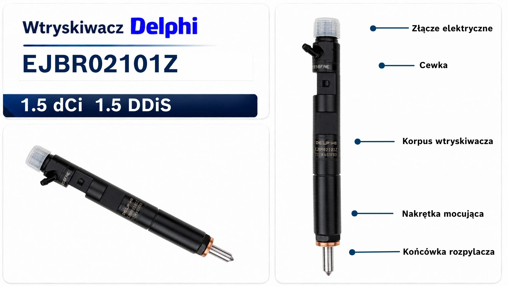 Oznaczenie wtryskiwacza Delphi EJBR02101Z Numer EJBR02101Z widoczny na wtryskiwaczu Delphi