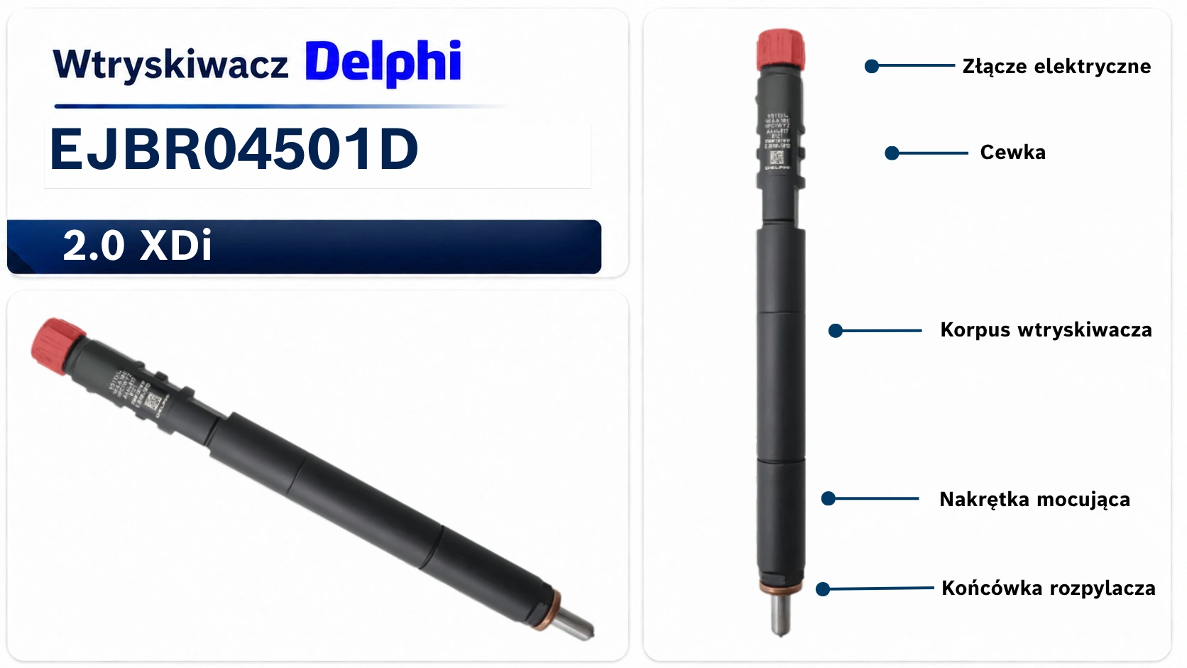 Oznaczenie wtryskiwacza Delphi EJBR04501D Oznaczenie EJBR04501D na wtryskiwaczu Delphi