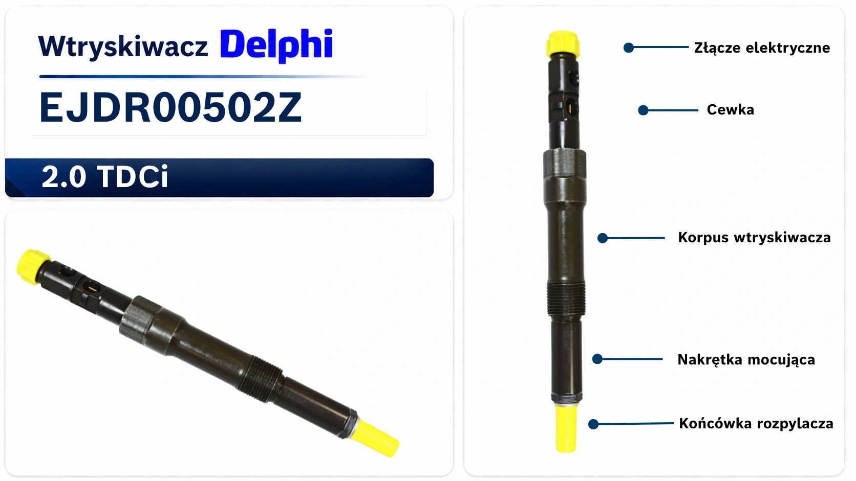 Oznaczenie wtryskiwacza Delphi EJDR00502Z Numer EJDR00502Z widoczny na wtryskiwaczu Delphi