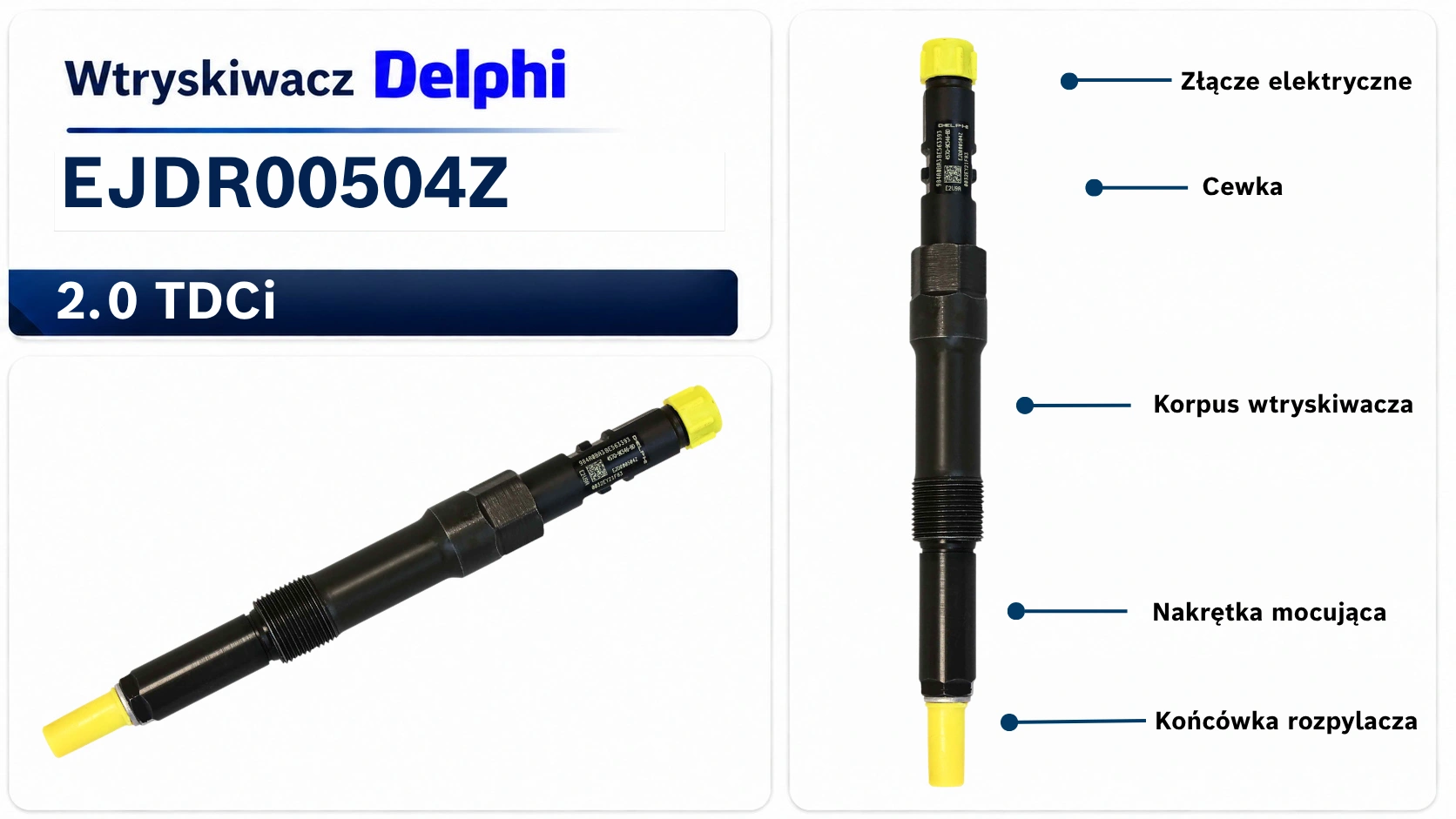 Oznaczenie wtryskiwacza Delphi EJDR00504Z Numer EJDR00504Z na wtryskiwaczu Delphi