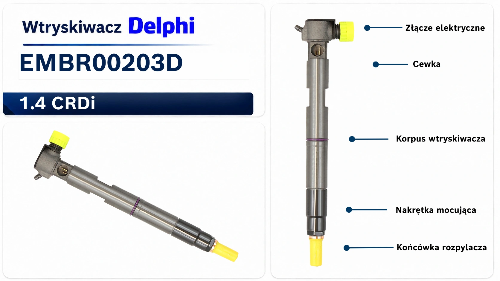 Oznaczenie wtryskiwacza Delphi EMBR00203D Numer EMBR00203D na wtryskiwaczu Delphi