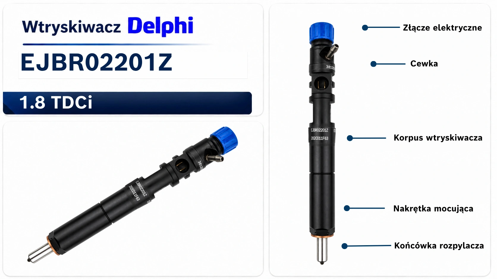 Oznaczenie wtryskiwacza Delphi EJBR02201Z Numer EJBR02201Z widoczny na wtryskiwaczu Delphi
