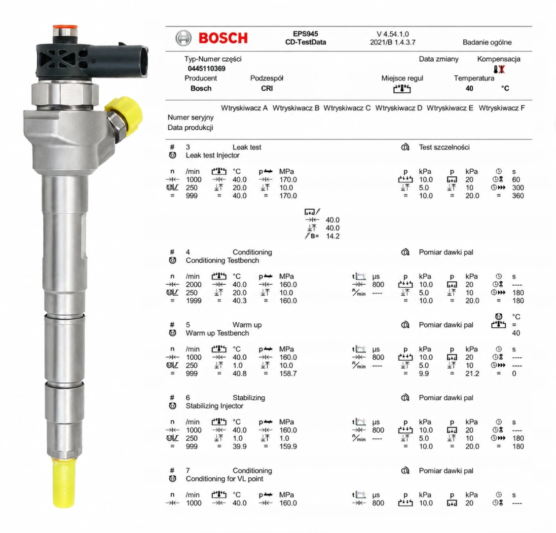 Wtryskiwacz Bosch 0445110369 z kontrolą parametrów pracy
