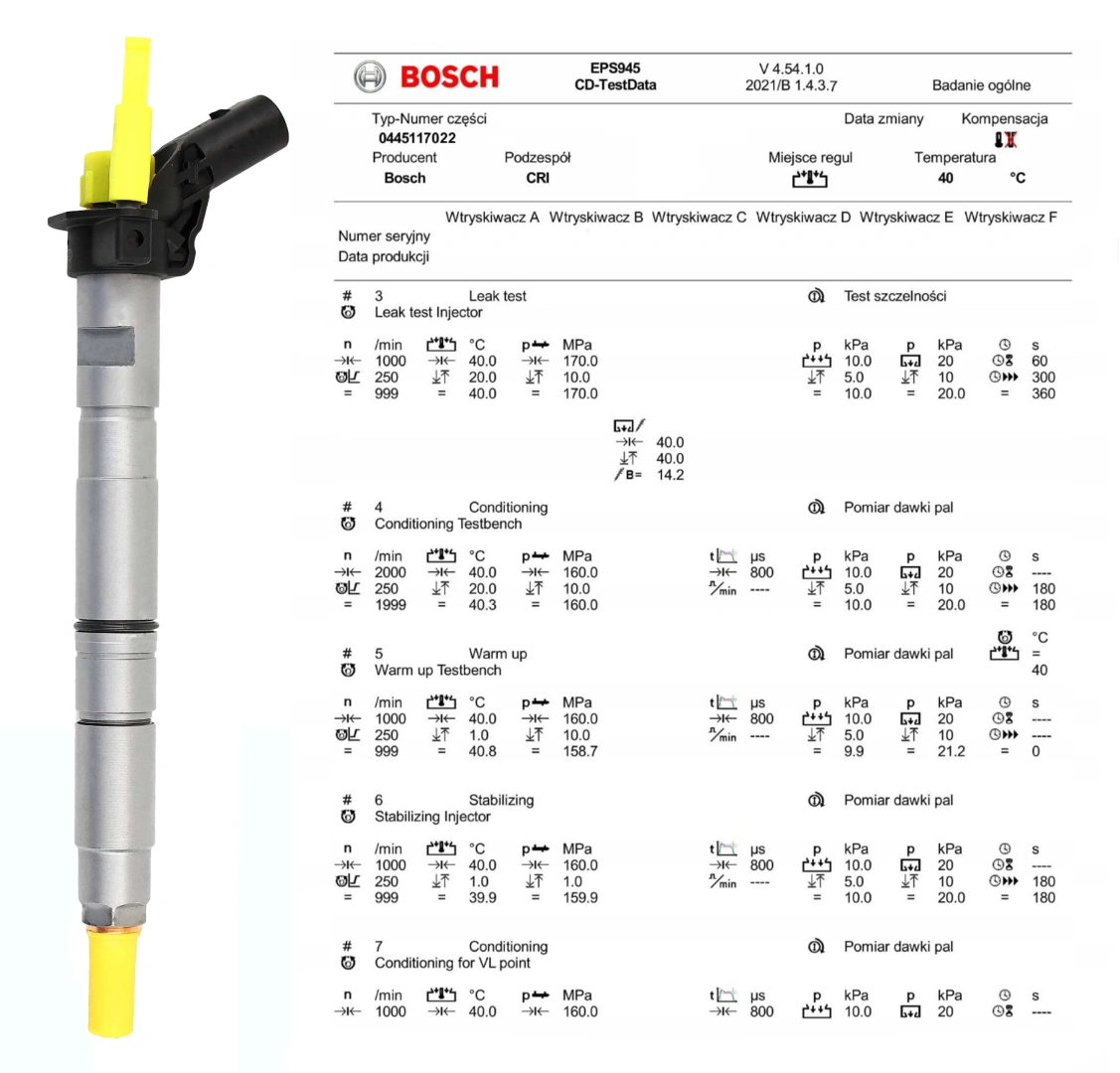 Wtryskiwacz Bosch 0445117022 z kontrolą parametrów