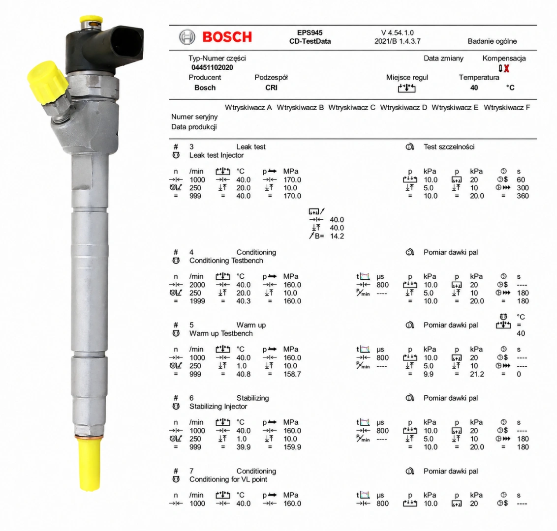 Wtryskiwacz Bosch 0445110202 po kontroli parametrów