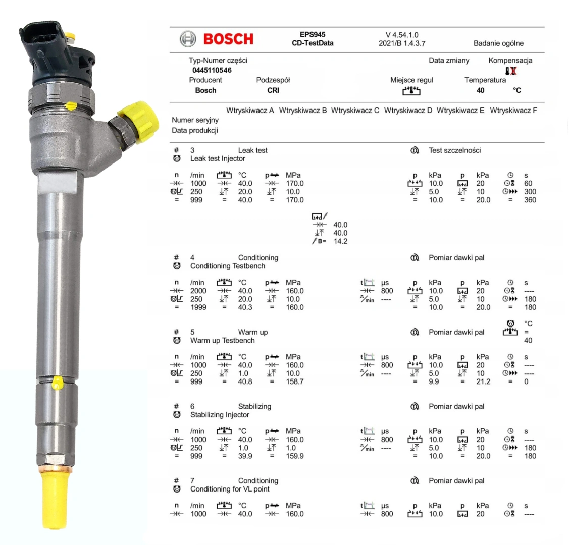 Wtryskiwacz Bosch 0445110546 z kontrolą parametrów