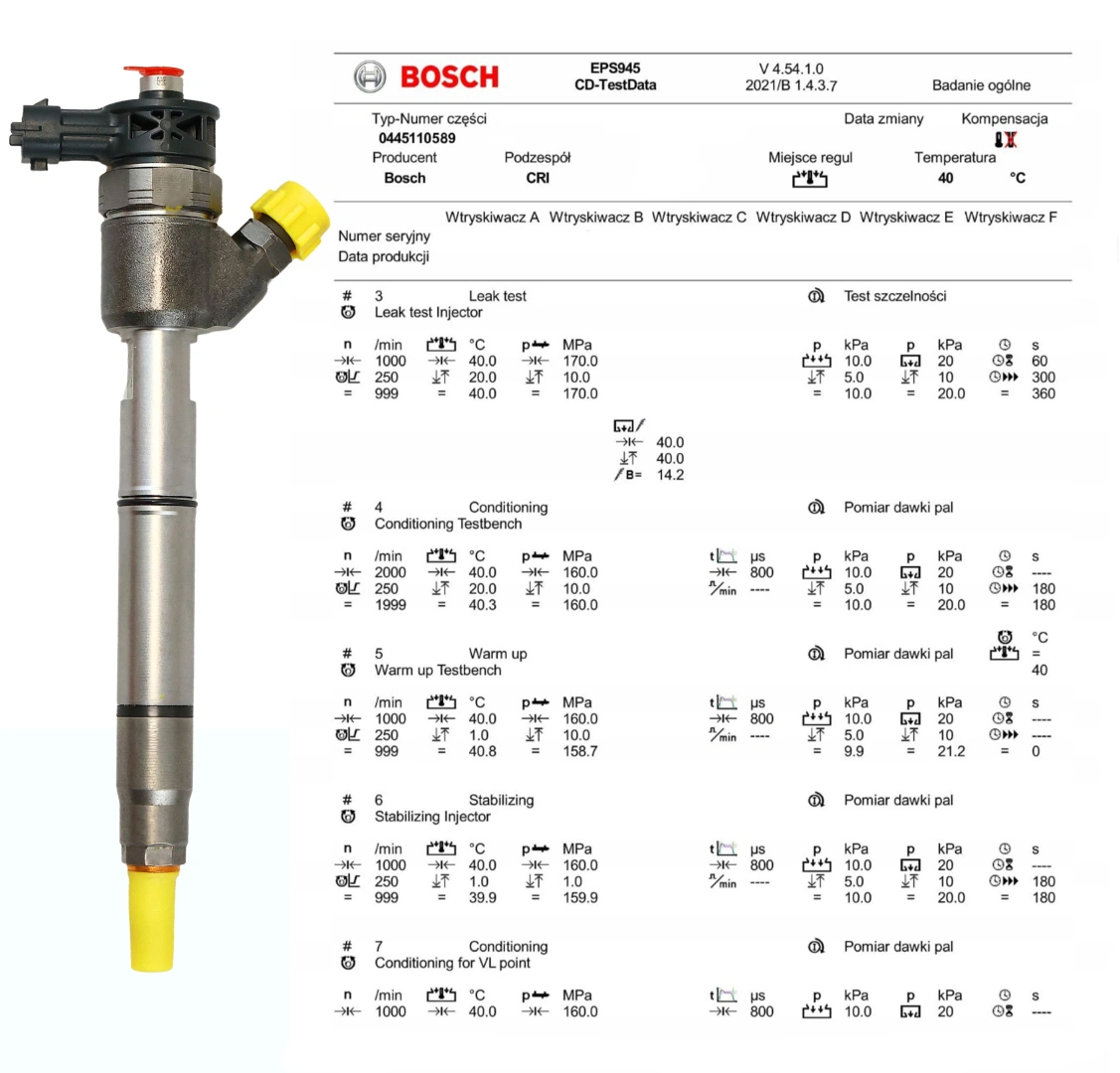 Wtryskiwacz Bosch 0445110589 z kontrolą parametrów