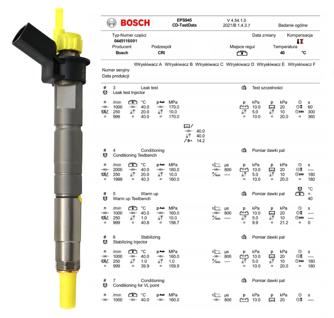 Wtryskiwacz Bosch 0445116001 z kontrolą parametrów