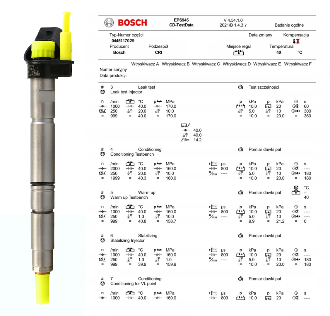 Wtryskiwacz Bosch 0445117029 z kontrolą parametrów