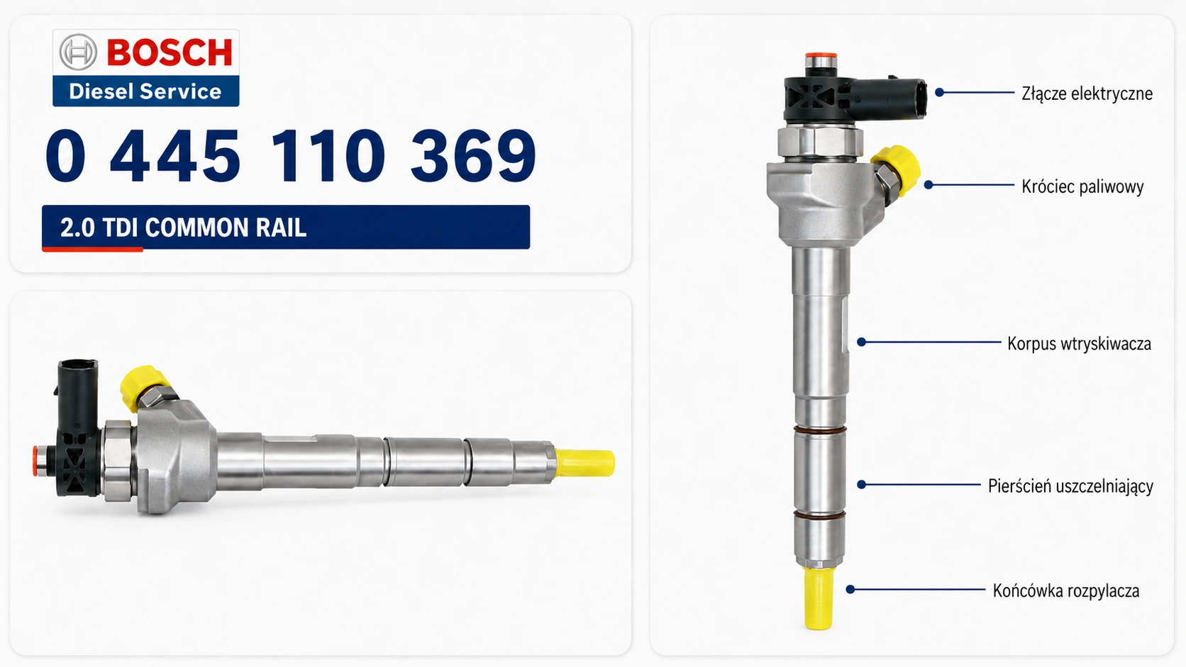 Wtryskiwacz Bosch 0445110369 do silników 2.0 TDI Common Rail