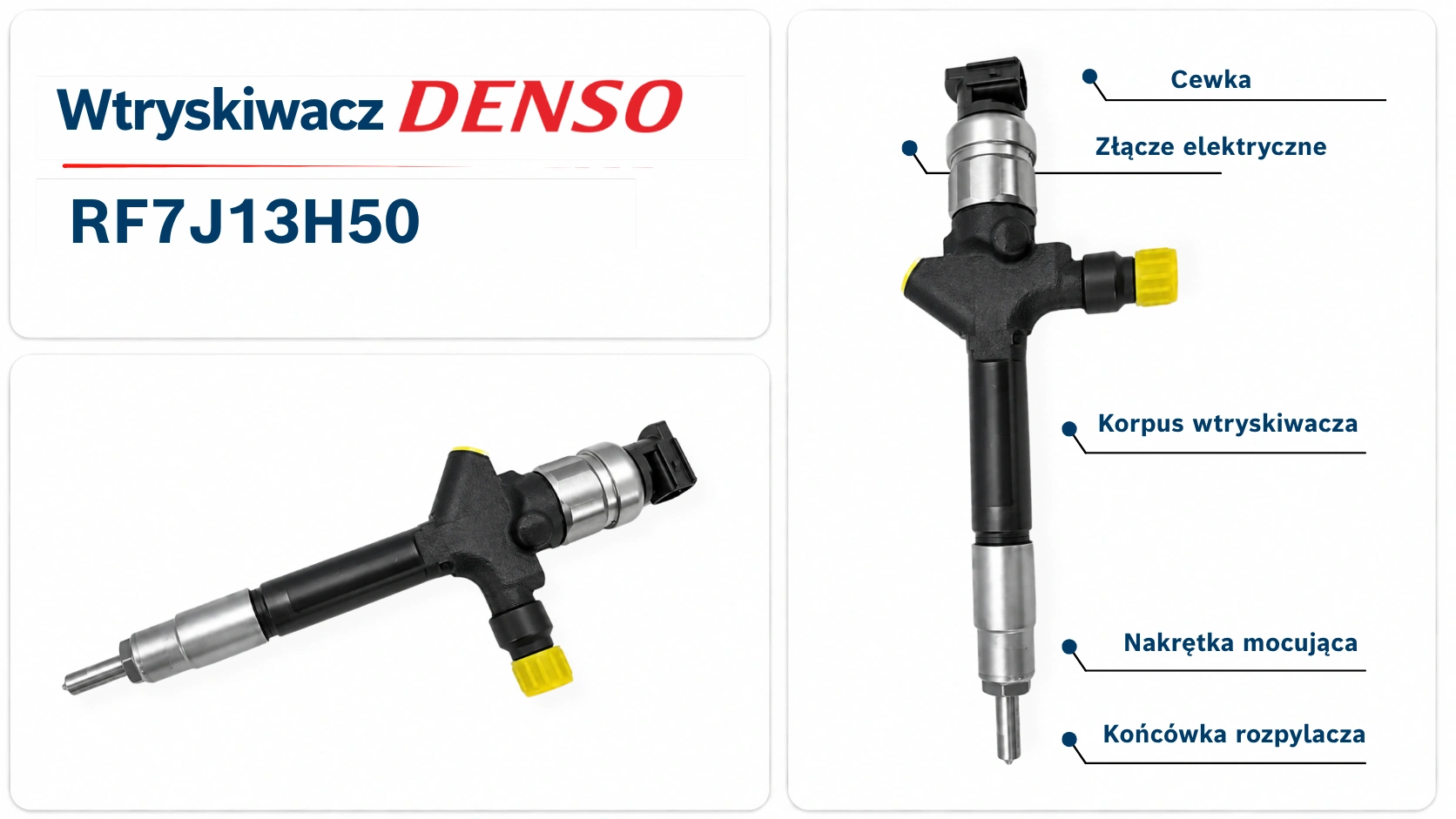 Oznaczenia RF7J13H50 i DCRI105780 przypisane do wtryskiwacza Denso Common Rail