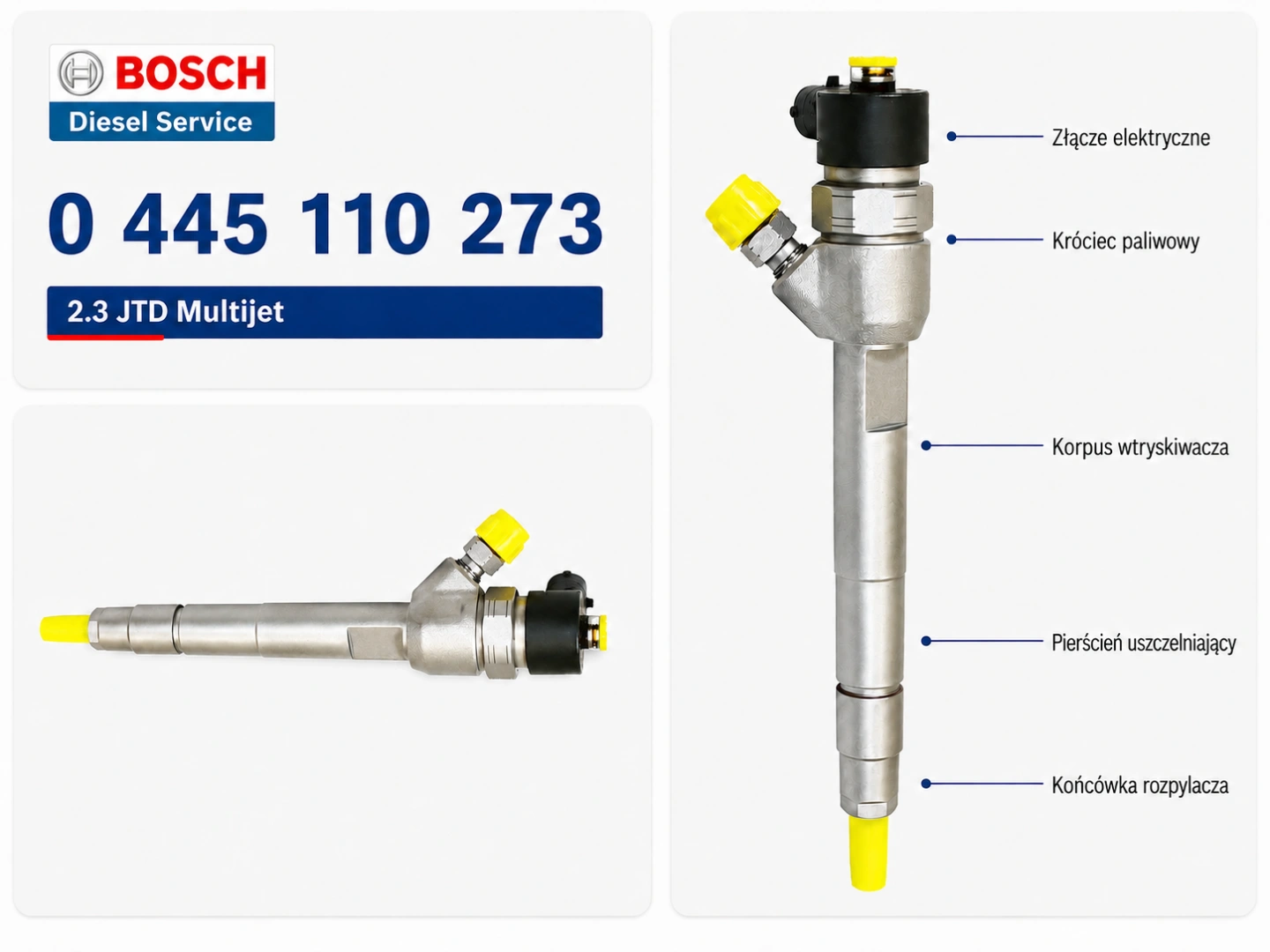 Bosch 0445110273 Common Rail 2.3 JTD Multijet Oznaczenie Bosch 0445110273 na wtryskiwaczu Common Rail