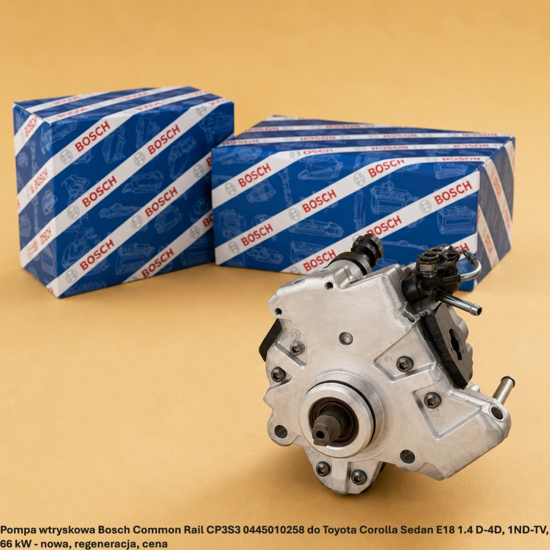 Pompa wtryskowa Bosch Common Rail CP3S3 0445010258 do Toyota Corolla Sedan E18 1.4 D-4D, 1ND-TV, 66 kW Pompa wtryskowa Bosch Common Rail CP3S3 0445010258 do Toyota Corolla Sedan E18 1.4 D-4D, 1ND-TV, 66 kW - nowa, regeneracja, cena